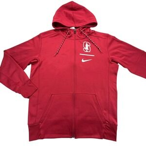 Nike Hoodie Mens M Red Full Zip Hooded Lined Pockets Therma-Fit Stanford College
